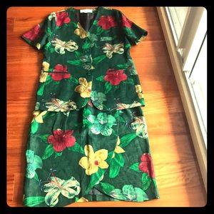 Floral Print Two-Piece Linen Dress.